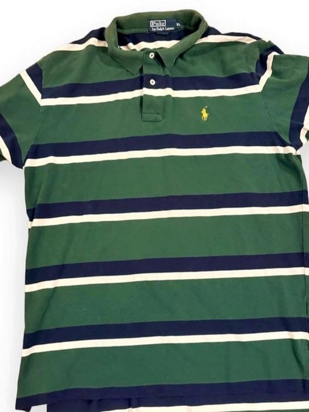 Polo Ralph Lauren XL Green Navy White Striped Polo Shirt Men's